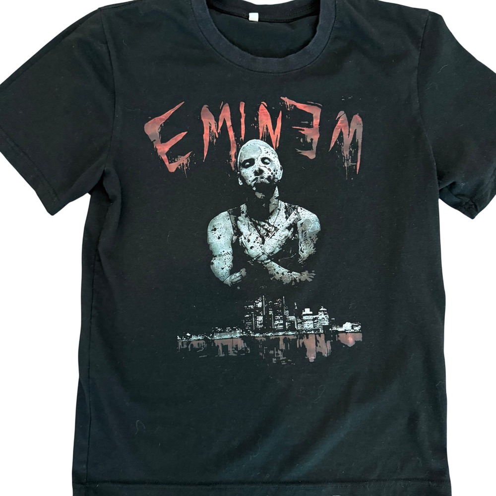 Eminem Bloody Horror Graphic T-Shirt Black Detroit Skyline Rap Tee Mens Small‎